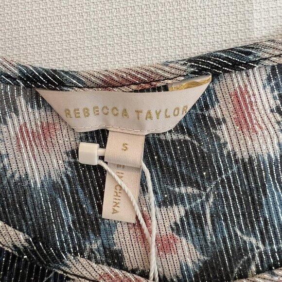 Rebecca Taylor Silk Top Flutter Sleeve Size S Floral Sheer Coquette Romantic - Picture 4 of 13